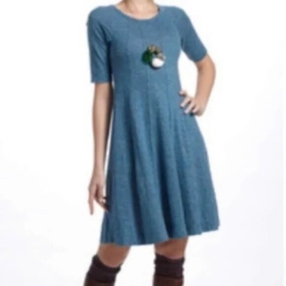Ganni Blue Stretch Jersey Knit Fit and Flare Twirl Dress Women's Size M - Picture 1 of 7